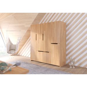Massief houten draaideur kledingkast - 4 deurs met 5 laden
